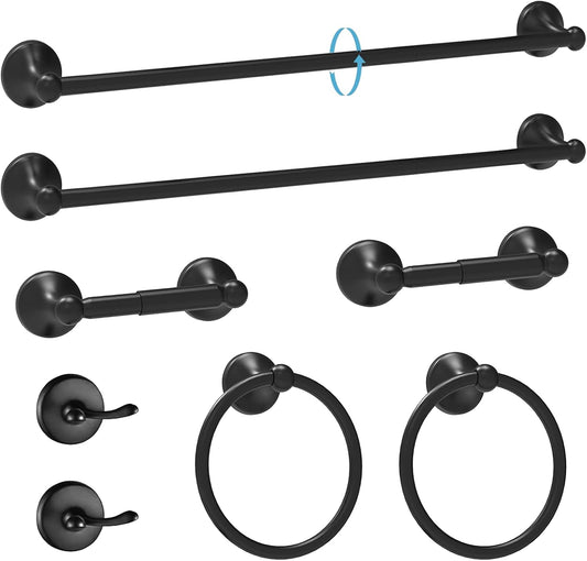 8-Pieces Bathroom Hardware Set. Bathroom Accessory Set. Includes 15/24 Adjustable Bath Towel Bar. Towel Rings Wall Mounted. Toilet Paper Holder. Robe Towel Hooks (Polished Chrome)