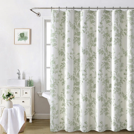 Awellife Sage Green Shower Curtain.Cotton Floral Cottagecore Spring Shower Curtains for Bathroom 72 W x 72 L