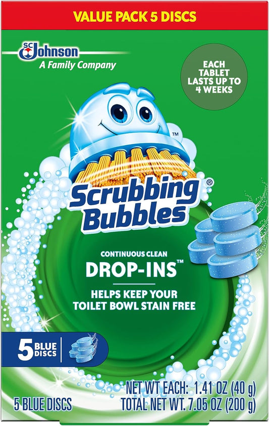Scrubbing Bubbles Toilet Bowl Tablets. Continuous Clean Toilet Drop In Discs. Each Tablet Provides 4 Weeks of Protection Against Stains and Build Up. 5 Count (Pack of 1)